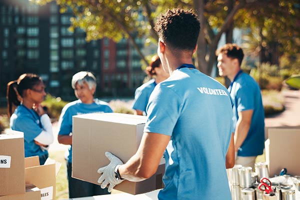 Volunteer team gathering donations
