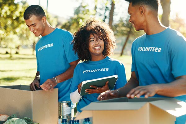 Diverse volunteers in a park